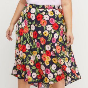 Lane Bryant 26/28 floral navy high low skirt plus